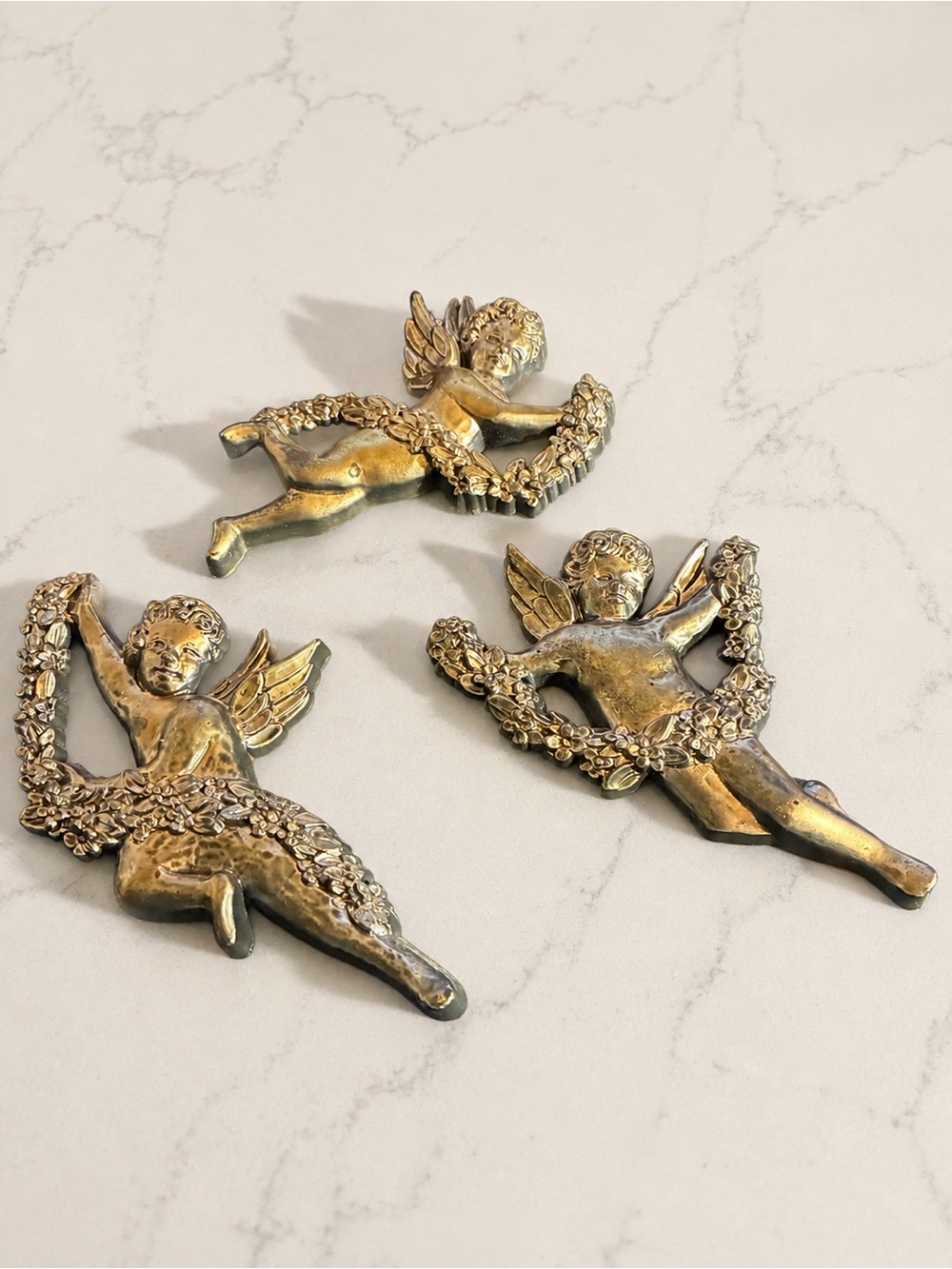 Vintage Syroco Gold Cherub Angel Wall Hangings Set of 3 Made  in USA